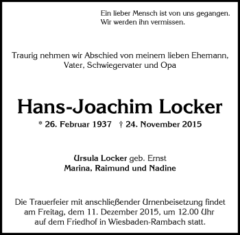 Traueranzeige von Hans-Joachim Locker von  Wiesbaden komplett
