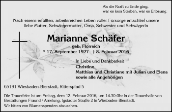 Traueranzeige von Marianne Schäfer von  Wiesbaden komplett