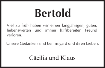 Traueranzeige von Bertold  von Trauerportal Rhein Main Presse