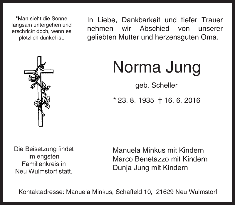  Traueranzeige für Norma Jung vom 07.07.2016 aus  Camberger Anzeiger