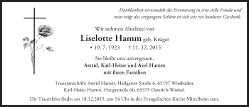 Traueranzeige von Liselotte Hamm von  Wiesbaden komplett