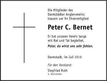 Traueranzeige von Peter C. Bernet von Trauerportal Echo Online