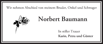 Traueranzeige von Norbert Baumann von  Allgemeine Zeitung Mainz