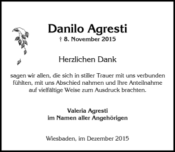 Traueranzeige von Danilo Agresti von  Wiesbaden komplett