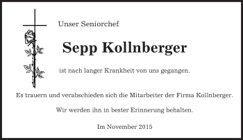 Traueranzeige von Sepp Kollnberger von  Allgemeine  Zeitung Ingelheim-Bingen