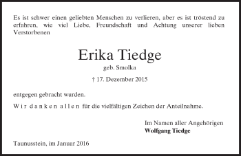 Traueranzeige von Erika Tiedge von  Wiesbaden komplett