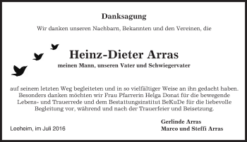 Traueranzeige von Heinz-Dieter Arras von Trauerportal Echo Online