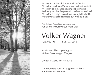 Traueranzeige von Volker Wagner von  Gießener Anzeiger