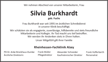Traueranzeige von Silvia Burkhardt von trauer.rmp.de