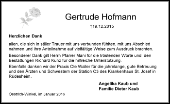 Traueranzeige von Gertrude Hofmann von  Wiesbaden komplett