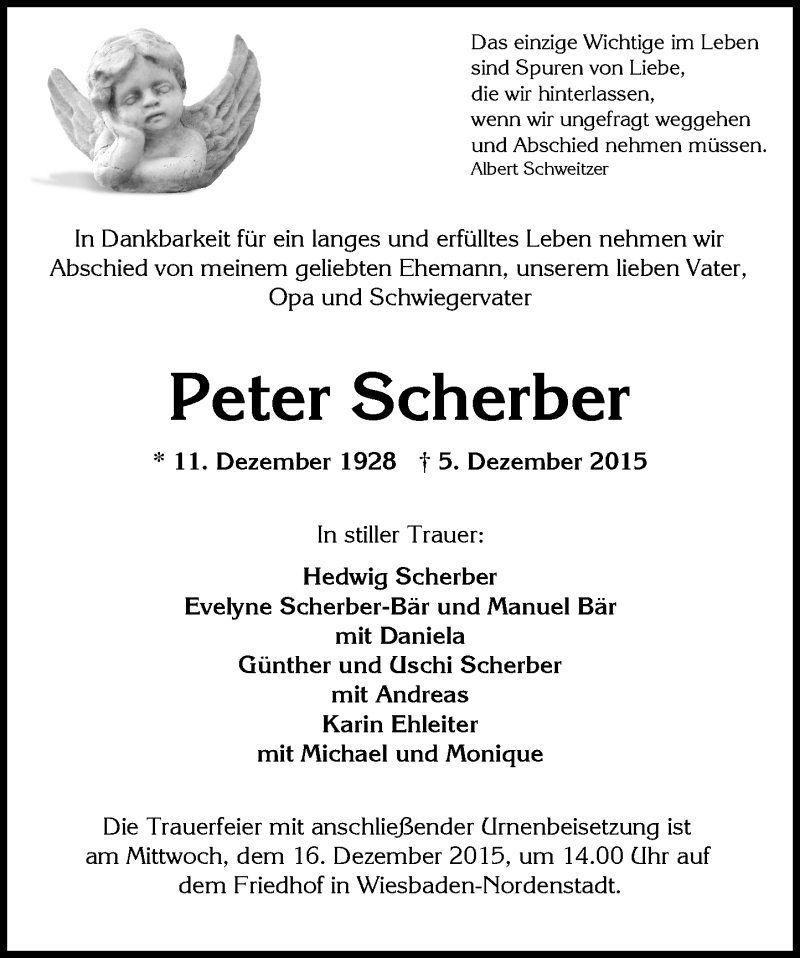  Traueranzeige für Peter Scherber vom 12.12.2015 aus  Wiesbaden komplett