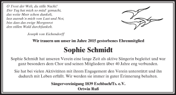 Traueranzeige von Sophie Schmidt von  Usinger Anzeiger