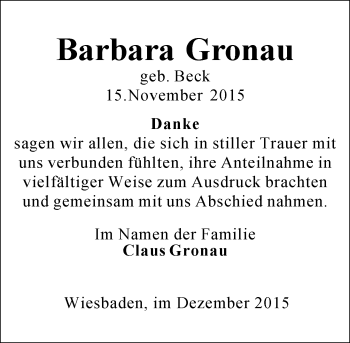 Traueranzeige von Barbara Gronau von  Wiesbaden komplett