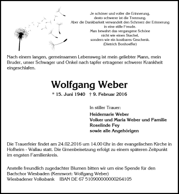 Traueranzeige von Wolfgang Weber von  Wiesbaden komplett