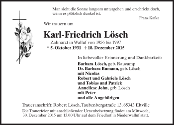 Traueranzeige von Karl-Friedrich Lösch von  Wiesbaden komplett