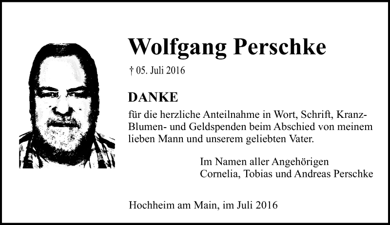  Traueranzeige für Wolfgang Perschke vom 22.07.2016 aus Trauerportal Rhein Main Presse