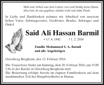 Traueranzeige von Said Ali Hassan Barmil von  Kreisanzeiger