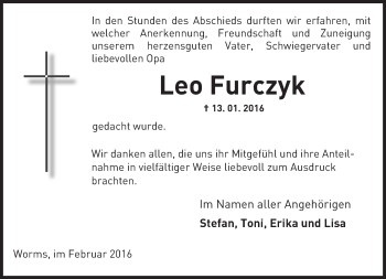 Traueranzeige von Leo Furczyk von  Wormser Zeitung