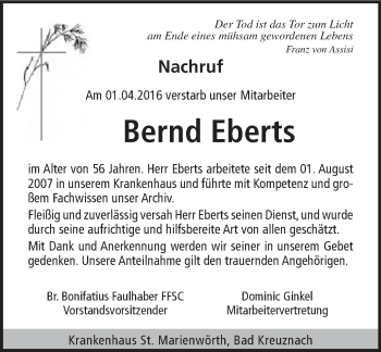 Traueranzeige von Bernd Eberts von trauer.rmp.de