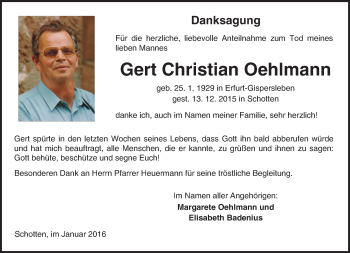 Traueranzeige von Gert Christian Oehlmann von  Sonntags Anzeiger