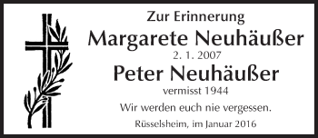 Traueranzeige von Margarete und Peter Neuhäußer von  Mainspitze