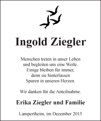Traueranzeige von Ingold Ziegler von  Bürstädter Zeitung