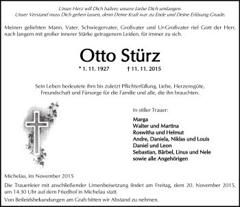 Traueranzeige von Otto Stürz von  Kreisanzeiger