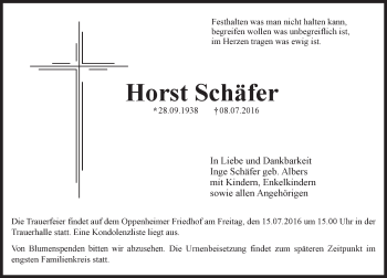 Traueranzeige von Horst Schäfer von Trauerportal Rhein Main Presse