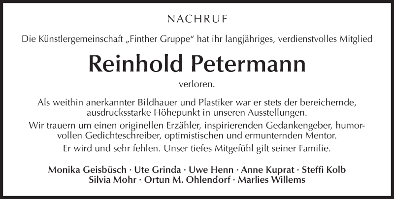  Traueranzeige für Reinhold Petermann vom 13.02.2016 aus  Allgemeine Zeitung Mainz