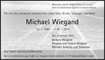 Traueranzeige von Michael Wiegand von  Gelnhäuser Tageblatt
