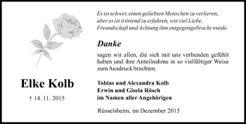 Traueranzeige von Elke Kolb von  Mainspitze