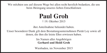 Traueranzeige von Paul Groh von  Wiesbaden komplett