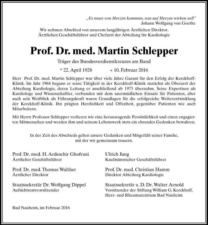  Traueranzeige für Martin Schlepper vom 16.02.2016 aus  Kreisanzeiger