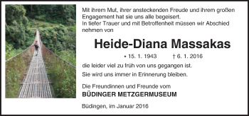 Traueranzeige von Heide-Diana Massakas von  Kreisanzeiger