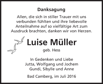 Traueranzeige von Luise Müller von  Camberger Anzeiger