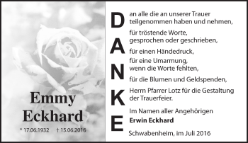 Traueranzeige von Emmy Eckhard von Trauerportal Rhein Main Presse