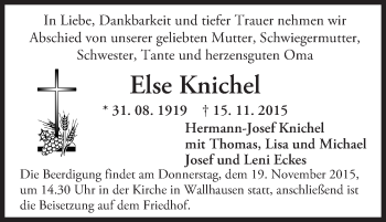 Traueranzeige von Else Knichel von  Allg. Zeitung Bad Kreuznach