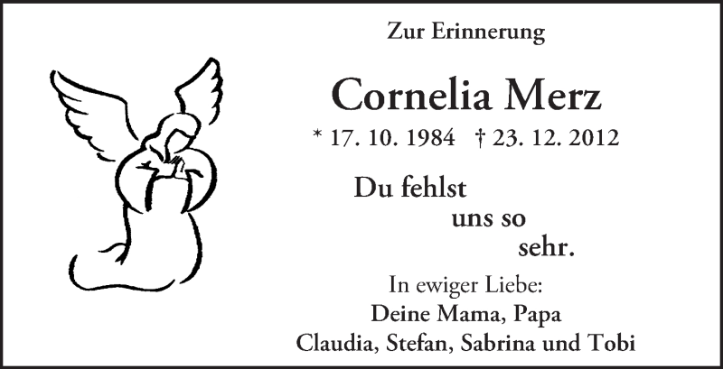  Traueranzeige für Cornelia Merz vom 23.12.2015 aus  Wiesbaden komplett