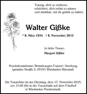 Traueranzeige von Walter Gißke von  Wiesbaden komplett
