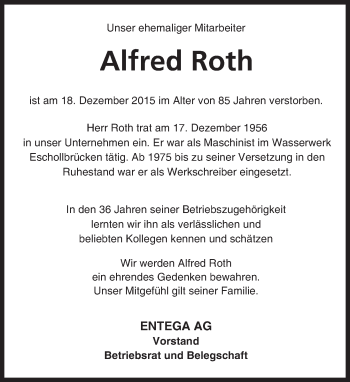 Traueranzeige von Alfred Roth von trauer.echo-online.de