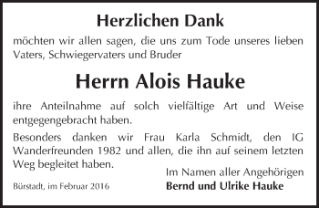 Traueranzeige von Alois Hauke von  Bürstädter Zeitung