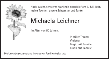 Traueranzeige von Michaela Leichner von Trauerportal Rhein Main Presse