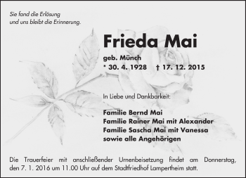 Traueranzeige von Frieda Mai von  Bürstädter Zeitung