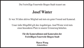 Traueranzeige von Josef Winter von  Allgemeine  Zeitung Ingelheim-Bingen