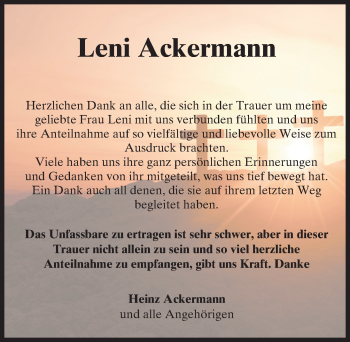Traueranzeige von Leni Ackermann von Trauerportal Echo Online