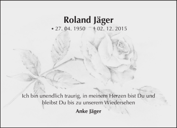 Traueranzeige von Roland Jäger von  Allgemeine Zeitung Mainz