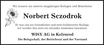 Traueranzeige von Norbert Sczodrok von  Kreisanzeiger