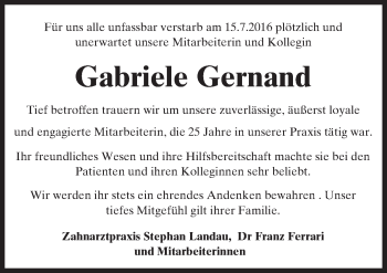 Traueranzeige von Gabriele Gernand von Trauerportal Echo Online