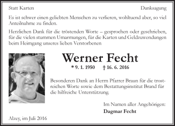 Traueranzeige von Werner Fecht von Trauerportal Rhein Main Presse