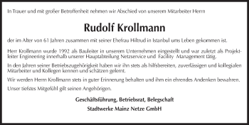 Traueranzeige von Rudolf Krollmann von trauer.rmp.de